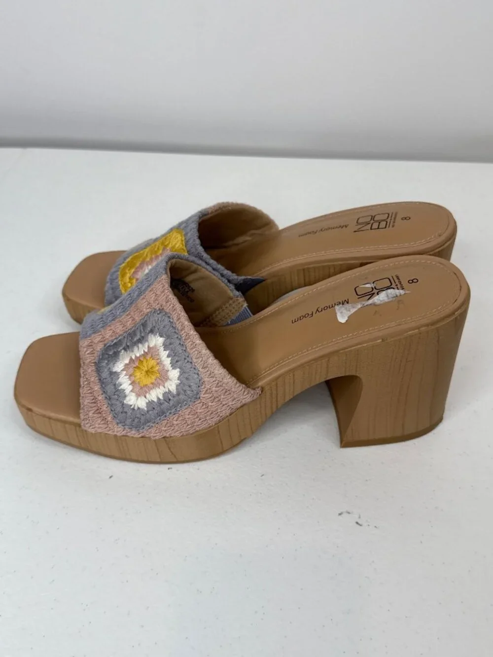 No Boundaries Women's Size 8 Crochet Knit Block Heel Slide Sandals Boho